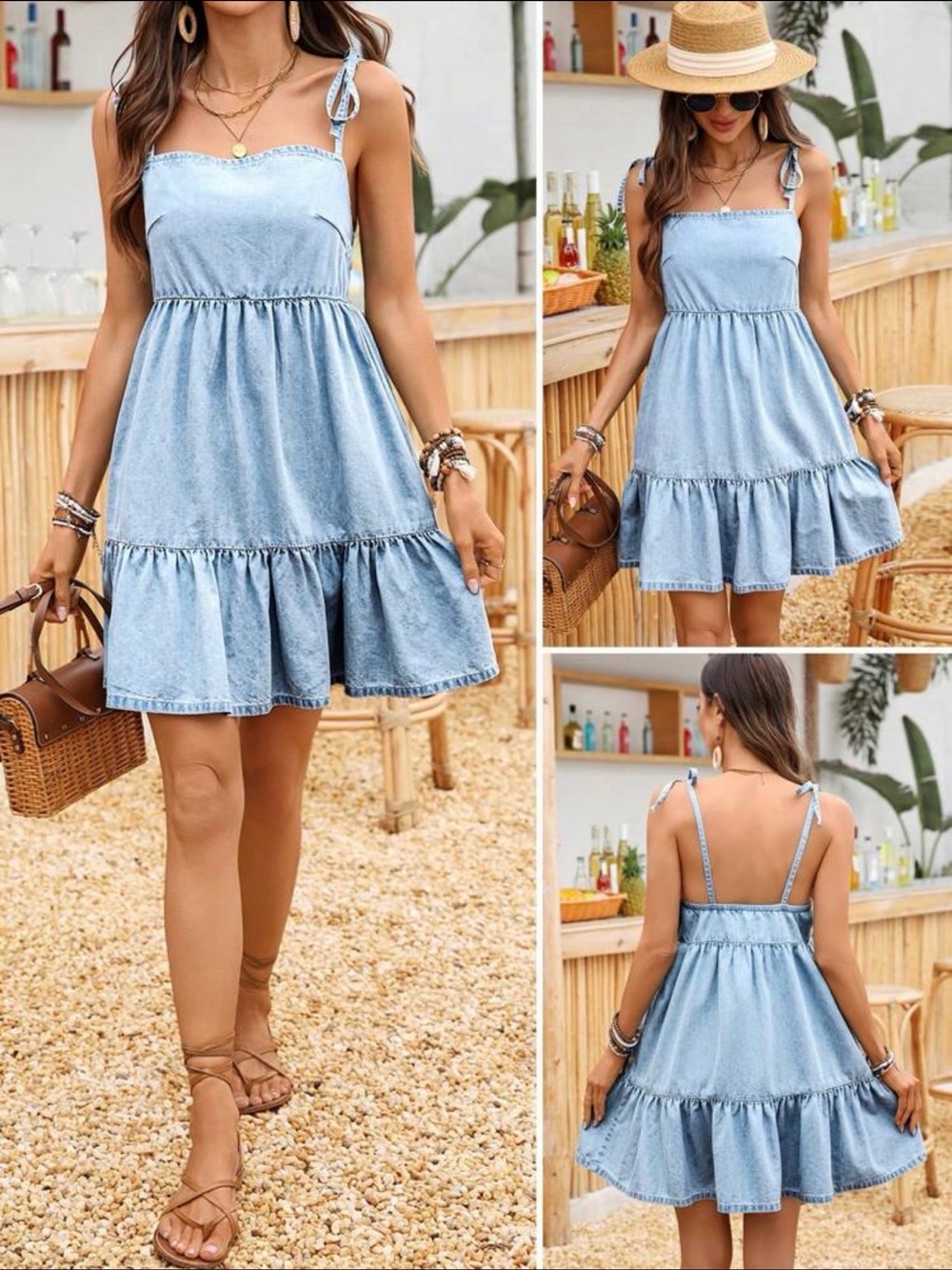 Light Blue Denim Shoulder Tie-Strap Sundress